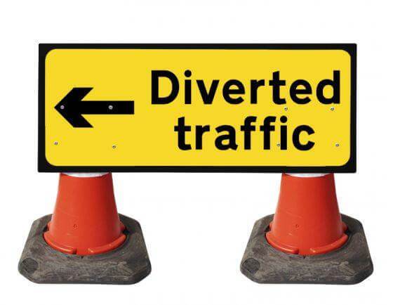 1050x450mm Cone Sign - Diverted Traffic with Arrow Left - 2703