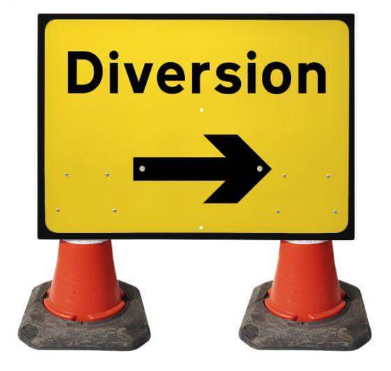 1050x750mm Cone Sign - Diversion with Movable Arrow - 2702
