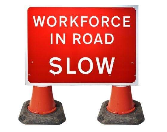 1050x750mm Cone Sign - Workforce In Road SLOW - 7001.3 (4308347519010)