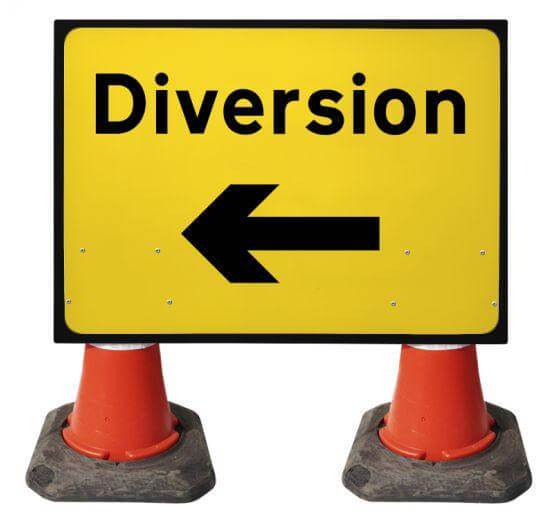 1050x750mm Cone Sign - Diversion with Arrow Left - 2702