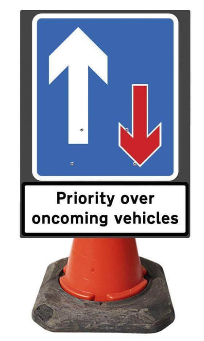 560x750mm Cone Sign - Priority 811 & supp Priority Over Oncoming Vehicles - 811