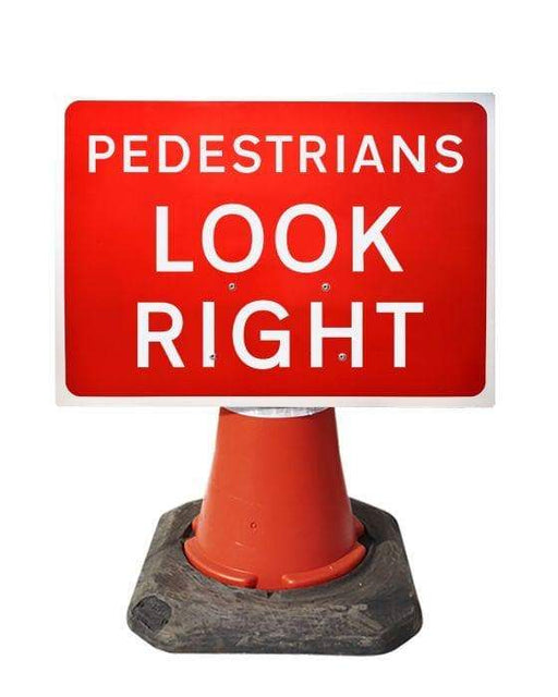 600x450mm Cone Sign - Pedestrians Look Right - 7017 (4308385005602)