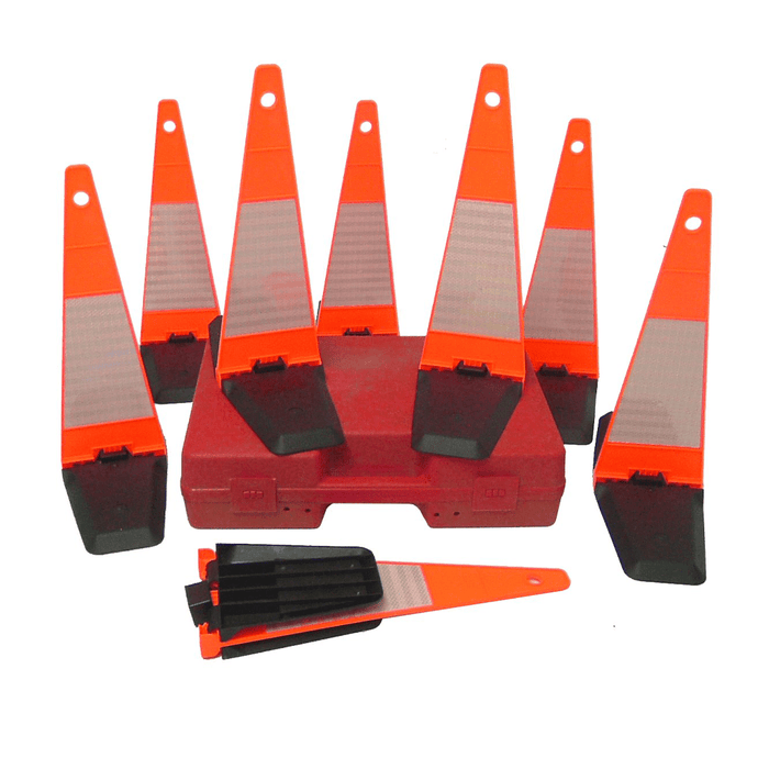 Set of 8 Folding Flat Blade Quick Cones Hard Carry Case